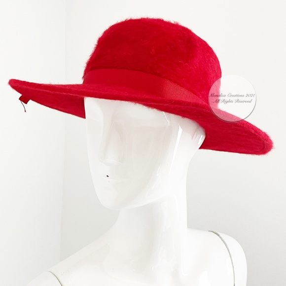 Vintage Merrie Mac Hat Red Felted Fur Wide Brim Merri Soie Rich's Atlanta - Picture 1 of 11